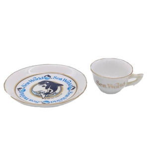 Vintage Sea World Miniature Tea Cup Saucer Plate Set Shamu FL CA OH Circa 1983